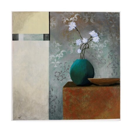 Pablo Esteban 'Tall Branch Flowers In Blue 1' Canvas Art,14x14